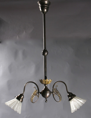 2-Light Electric Chandelier with Deep Acid Etched Shades